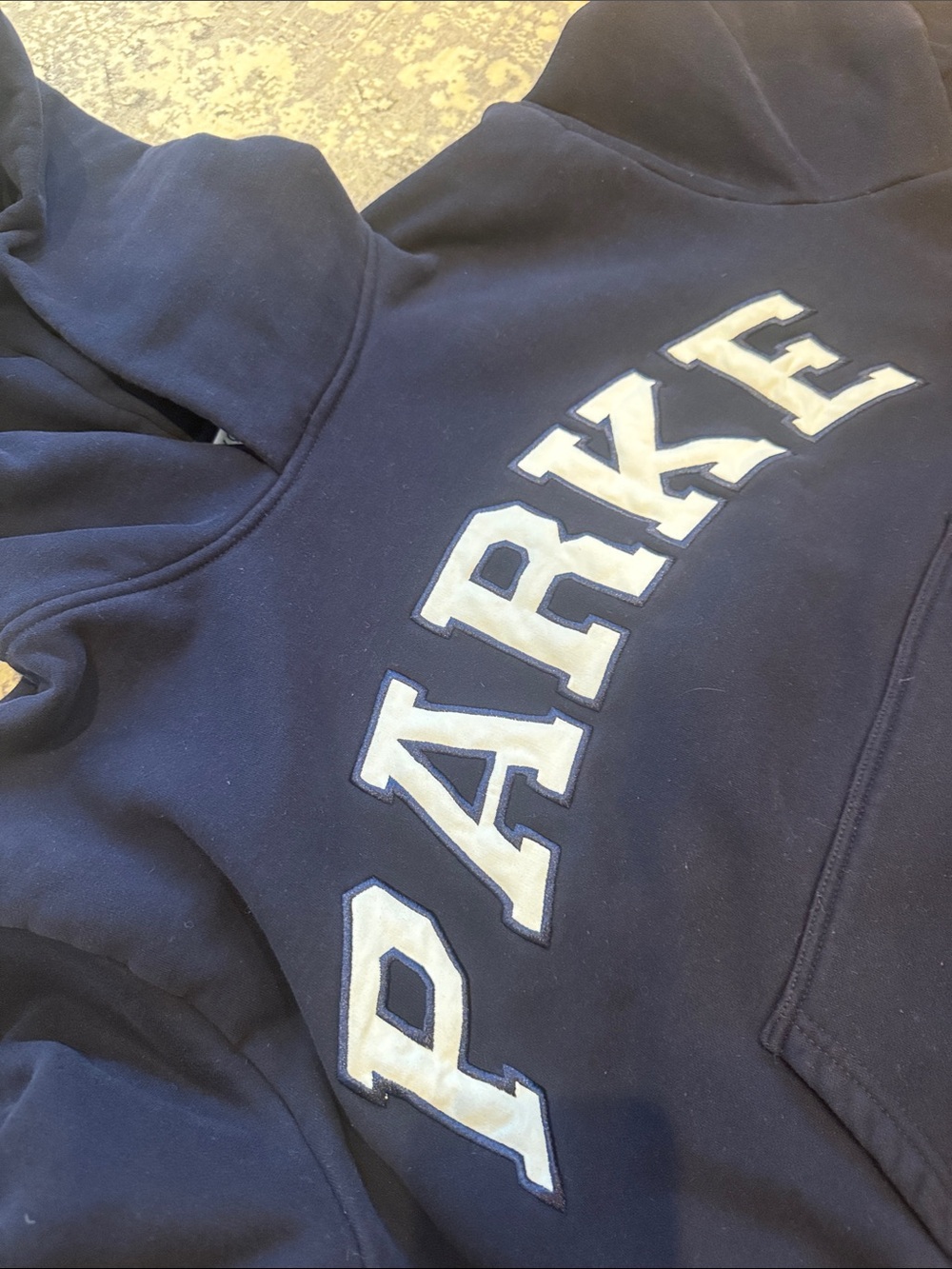 Parke Navy Hoodie with White Varsity Lettering - Picture 2 of 3